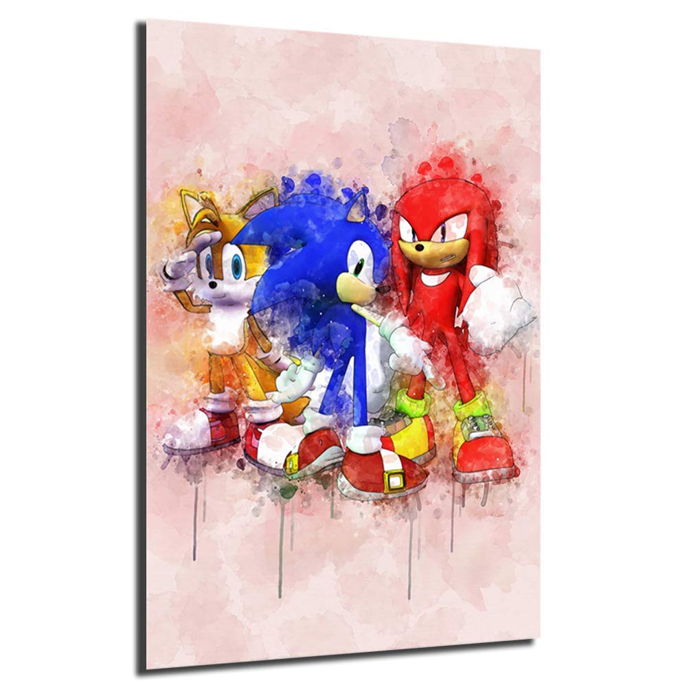 Sonic the Hedgehog Anime Canvas Wall Art Poster Print - 24x36 Inch Framed Nordic Kids Room Decor - Perfect for Bedroom, Playroom, and Game Room Decorations