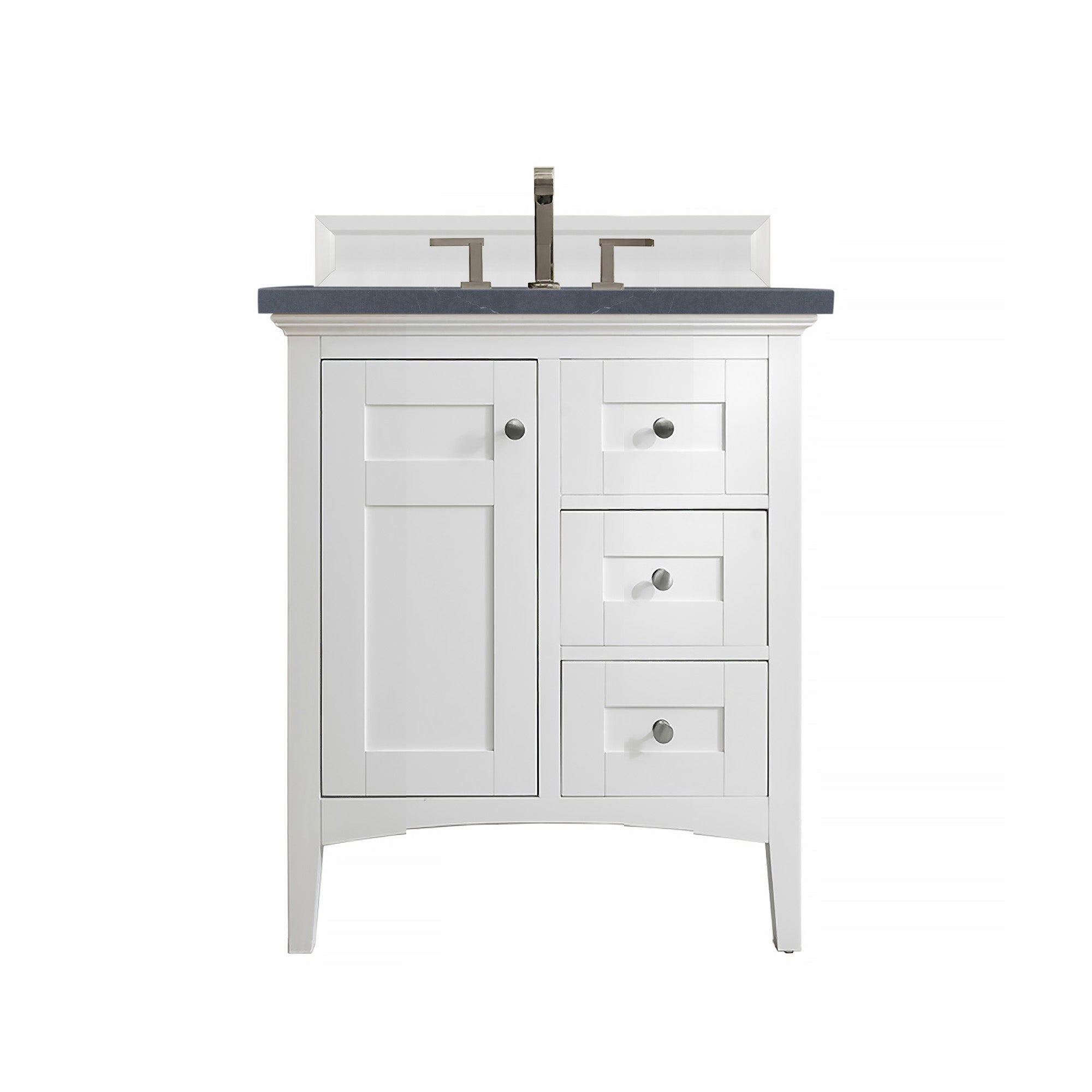 Palisades 30 Inch Single Bathroom Vanity Set with Charcoal Soapstone Quartz Countertop - Bright White Finish | Perfect for Modern Master Bath & Powder Room Remodels