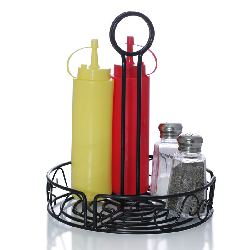 BarConic® Condiment Caddy with Built-in Merchandising Ring - Round Spice & Sauce Organizer for Restaurants, Kitchens & Dining Tables - Perfect for BBQ, Picnics & Home Use