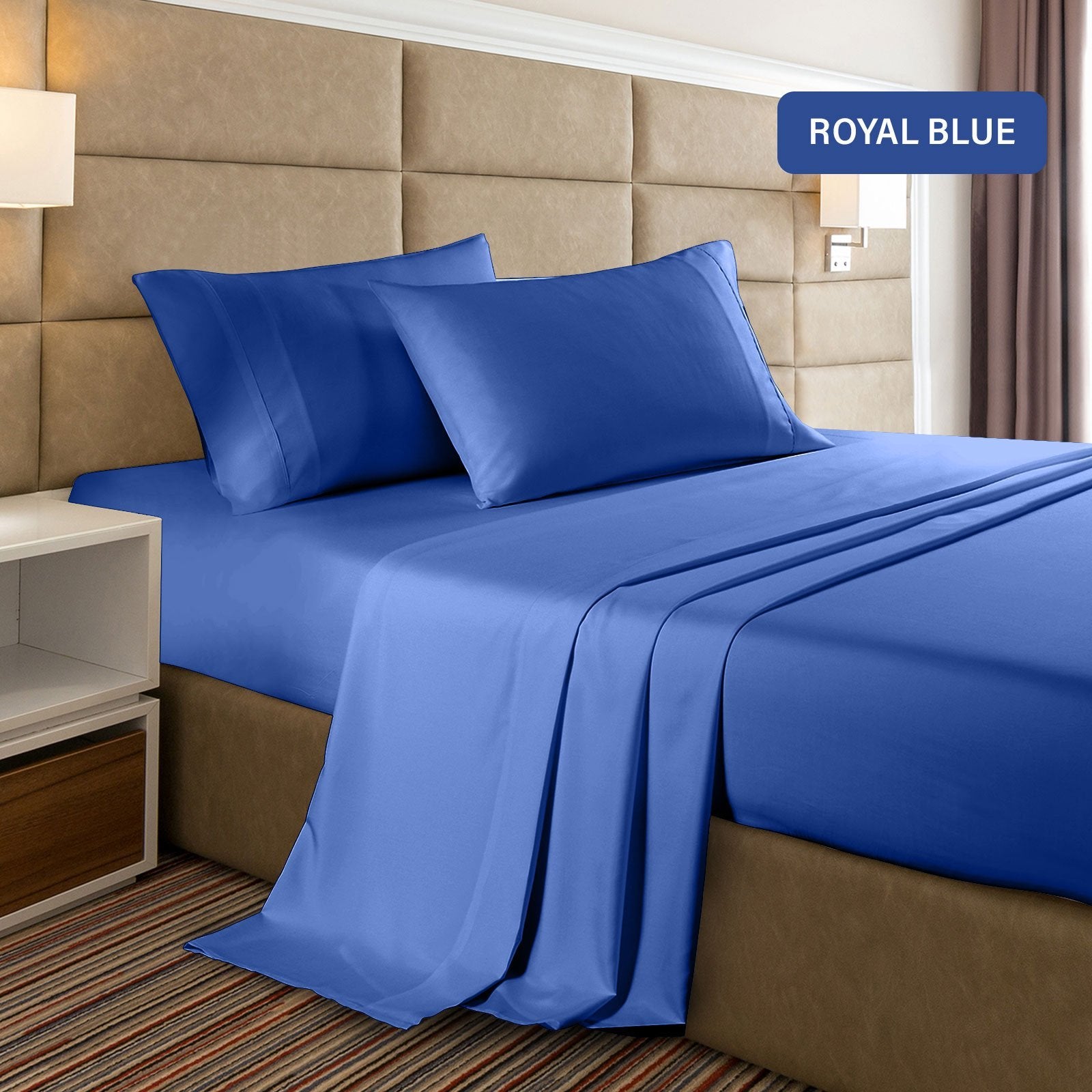 2000 Thread Count Bamboo Cooling Sheet Set - Ultra Soft & Breathable Bedding for Single Bed in Royal Blue | Perfect for Hot Sleepers & Summer Nights