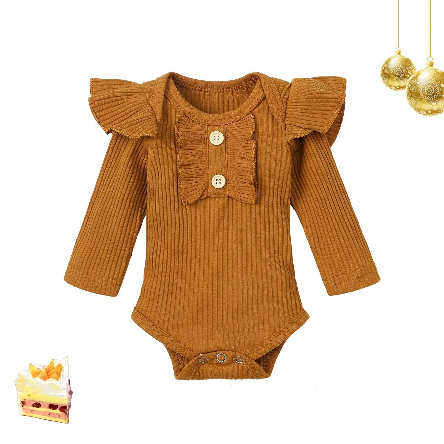 KANGKANG Newborn Baby Girl Outfit Set - Ribbed Ruffle Sleeve Romper, Floral Pants & Headband | 3-Piece Cute Infant Clothing for Photo Shoots, Parties & Daily Wear