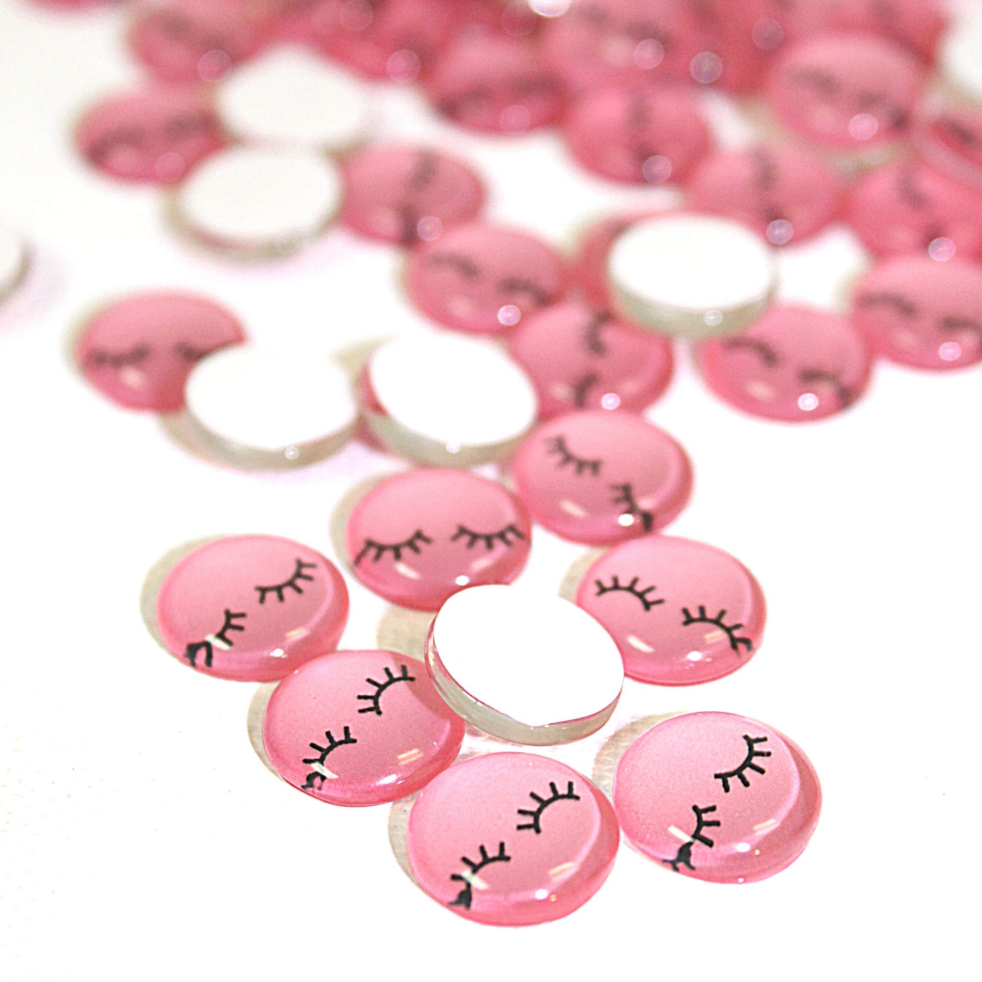 100-Pack Pink Lash Print Cabochons for Jewelry Making, DIY Crafts, Eyelash Brush Decoration - Perfect for Scrapbooking, Nail Art & Beauty Accessories