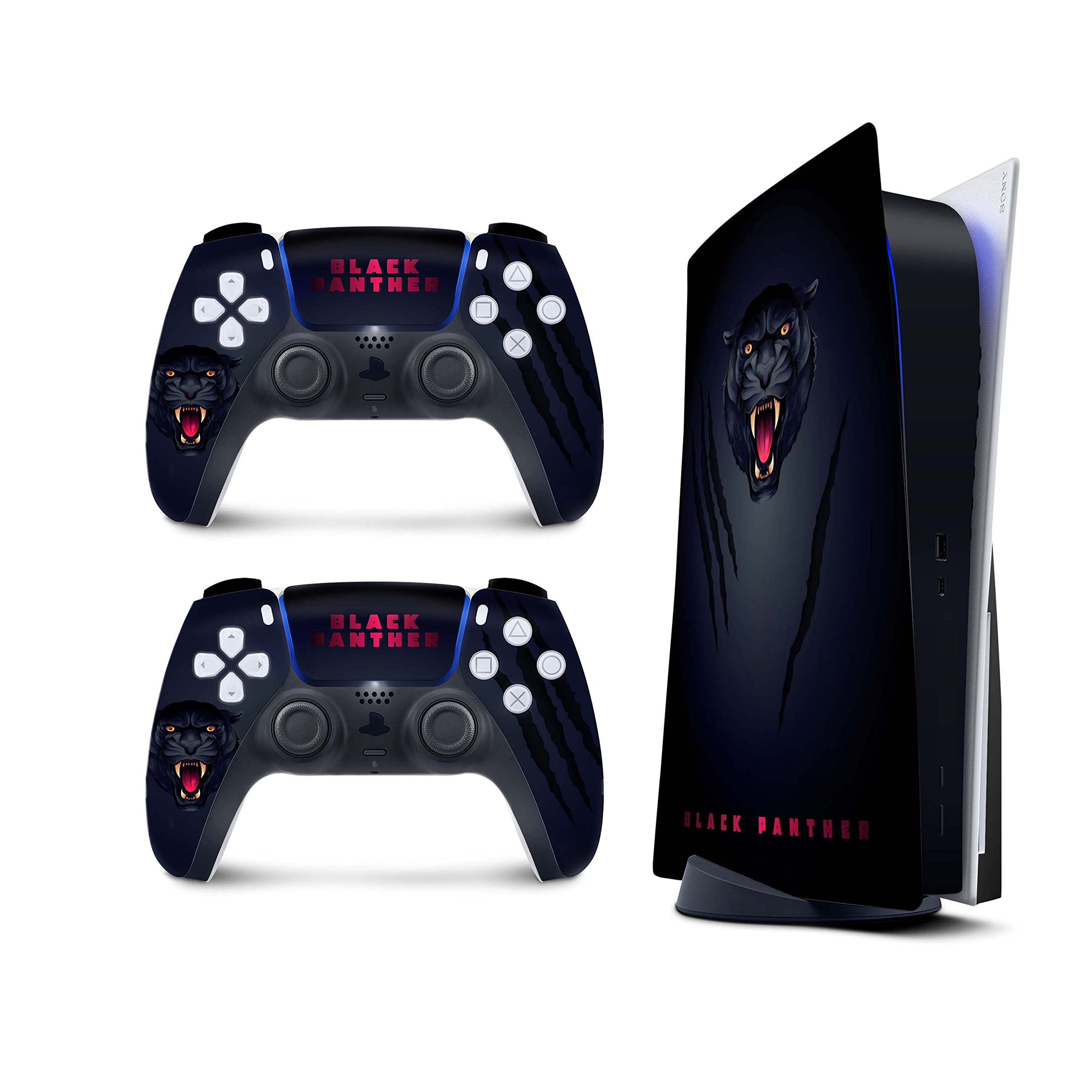 Black Panther PS5 Skin Full Wrap Vinyl Decal for PlayStation 5 Console & 2 Controllers - 3M Premium Quality, Disk Edition - Perfect for Gaming Setups & Marvel Fans