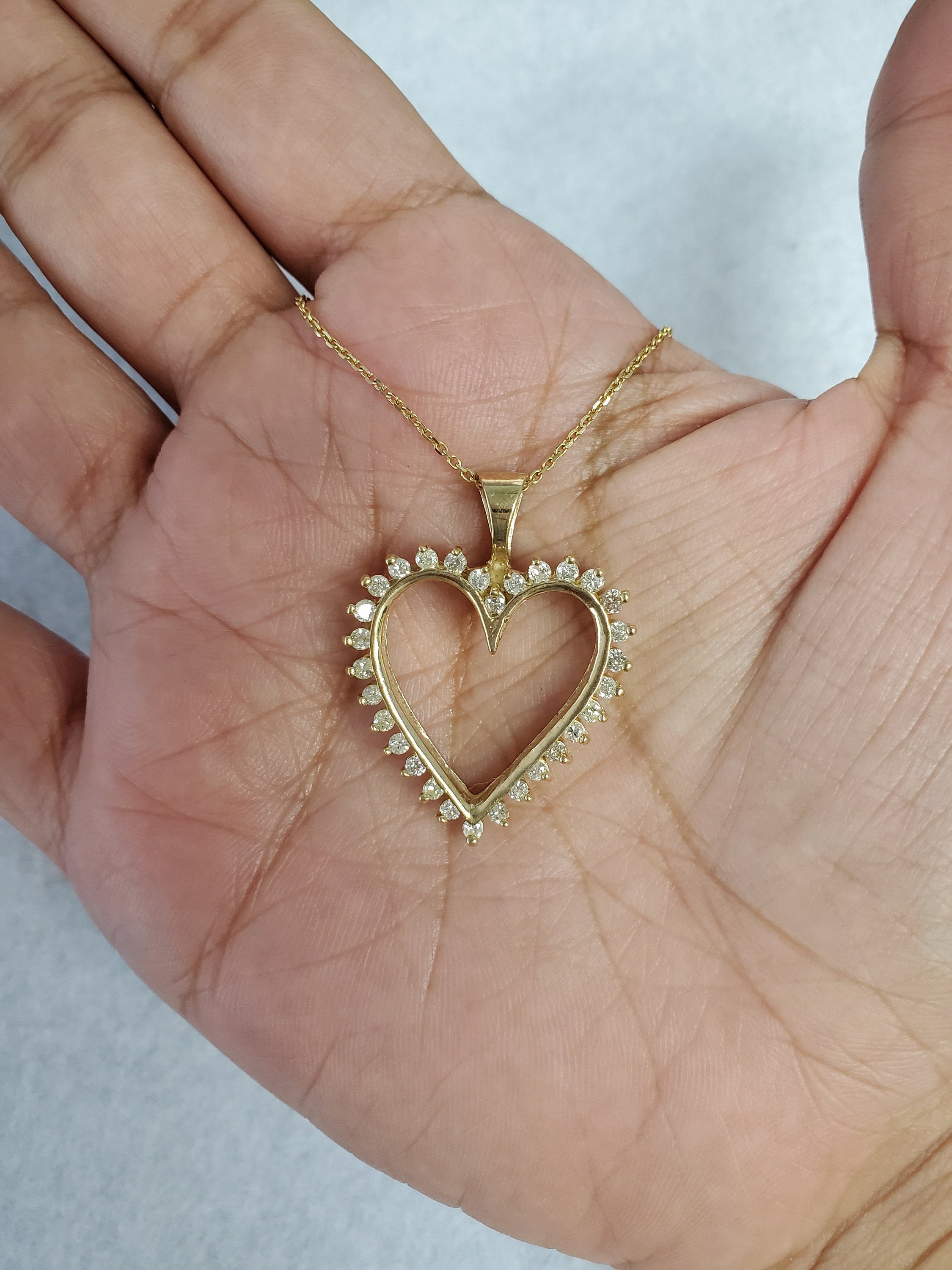 14K Yellow Gold Diamond Heart Pendant Necklace - 0.65cttw Cutout Design for Valentine's Day Gift & Anniversary Jewelry