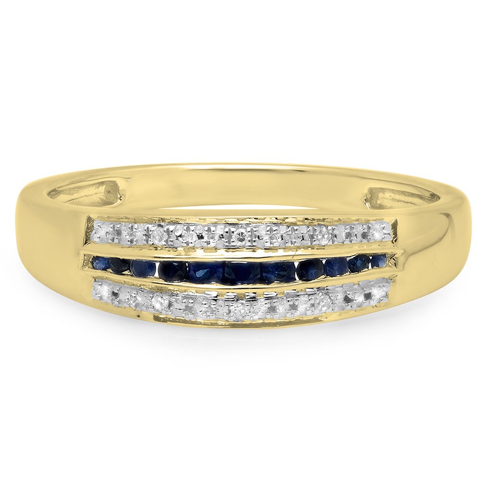 14K Solid Gold Blue Sapphire & White Diamond Stackable Ring for Women - Anniversary Wedding Band, Engagement Gift, Bridal Jewelry - Perfect for Stacking, Everyday Wear & Special Occasions