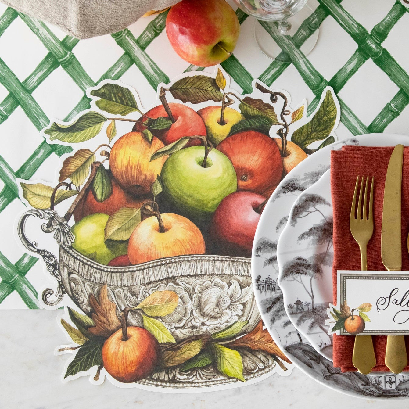 Premium Die-Cut Apple Arrangement Placemat - Elegant Table Decor for Fall, Thanksgiving & Holiday Dining - Perfect for Seasonal Centerpieces and Party Table Settings