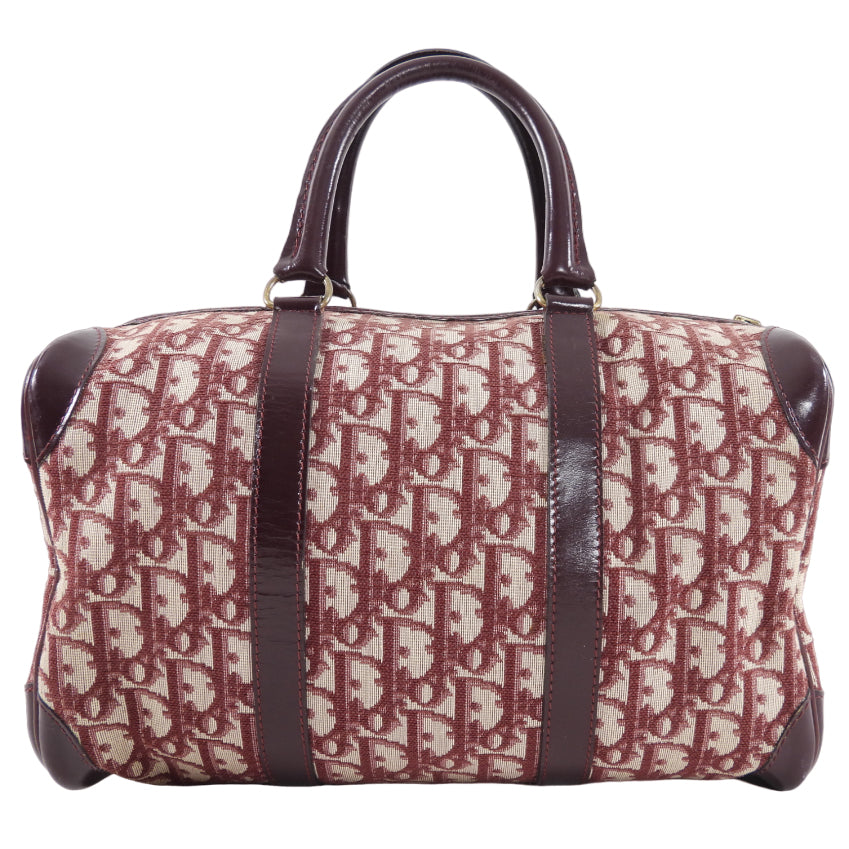 Christian Dior Oblique Logo Boston Bag in Burgundy - Luxury Crossbody Handbag for Women, Perfect for Work, Travel & Evening Events