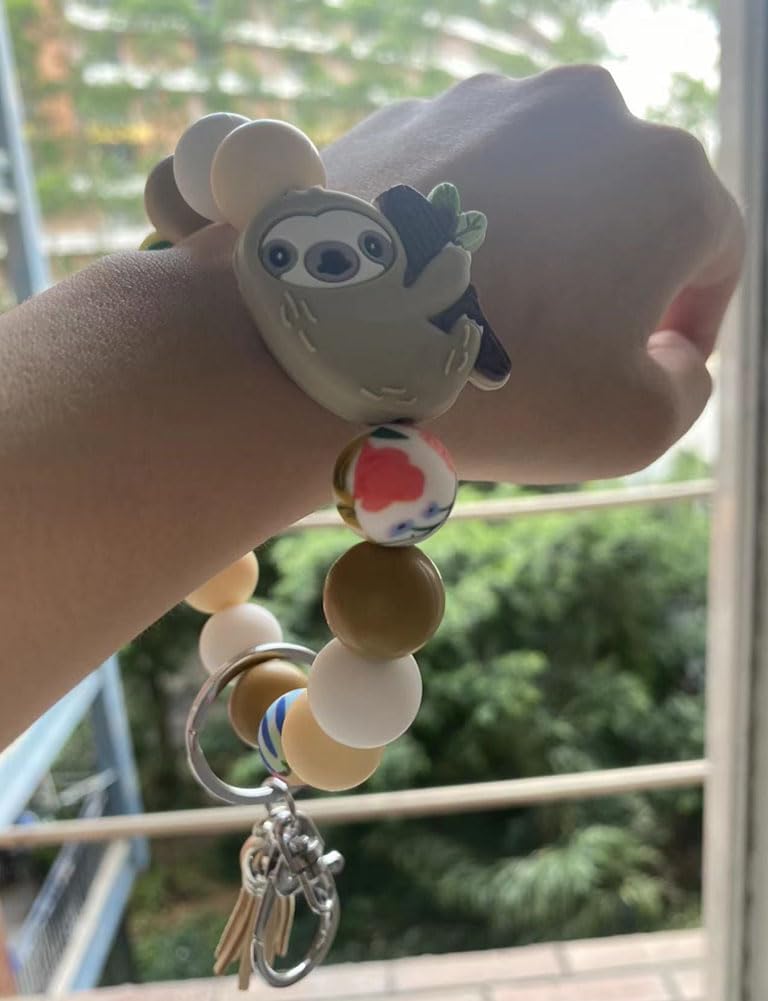 Khaki Sloth Keychain Wristlet - Cute Silicone Beaded Wristlet Keychain for Women & Girls | Perfect Gift for Sloth Lovers | Great for Key Organization, Bag Accessories & Everyday Carry
