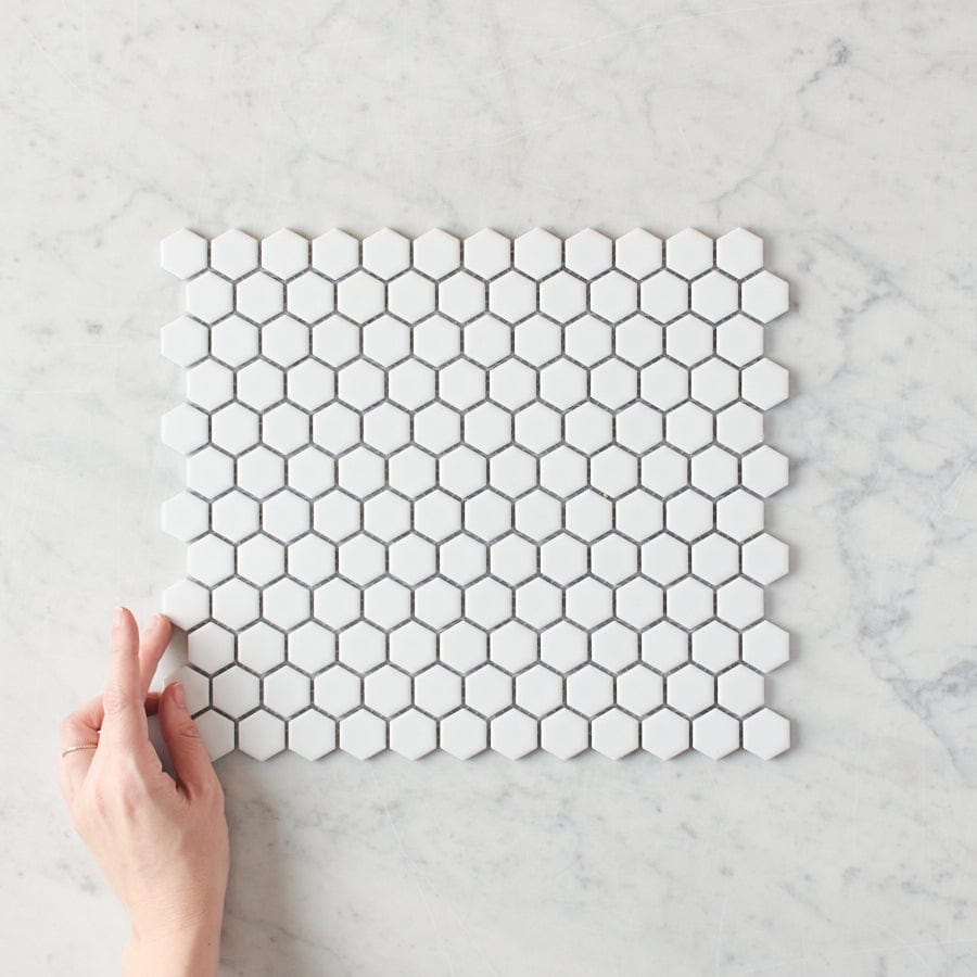 Peppermint Grove Small White Matte Hexagon Mosaic Tile - Peel and Stick Backsplash for Kitchen, Bathroom & Shower Wall Decor