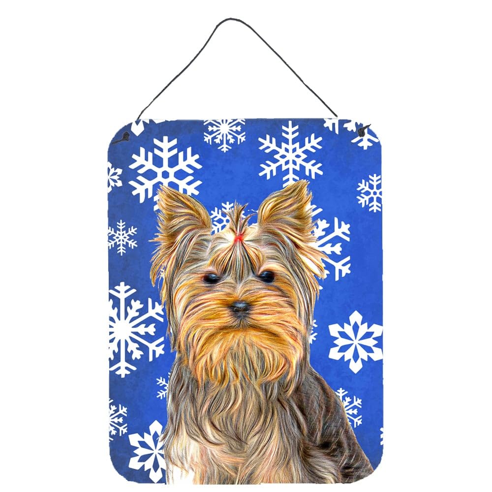 Caroline's Treasures Winter Snowflakes Holiday Yorkie Yorkshire Terrier Metal Wall Art - 12 Inch Aluminum Sign for Kitchen, Bathroom, Bar Decor - Perfect for Christmas Home Decor, Front Door Hanging Plaque