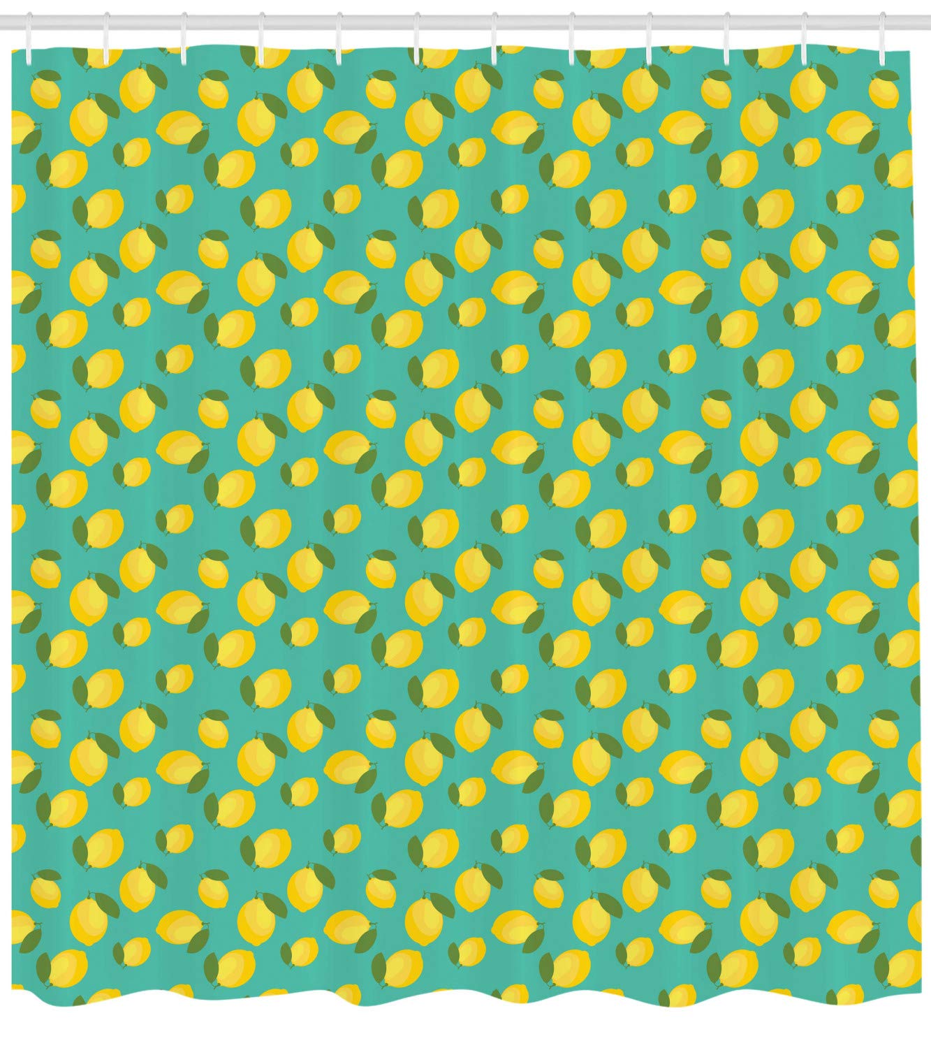Ambesonne Lemons Shower Curtain - Colorful Citrus Blossom Leaves Design, 100% Cloth Fabric Bathroom Decor with Hooks, 105