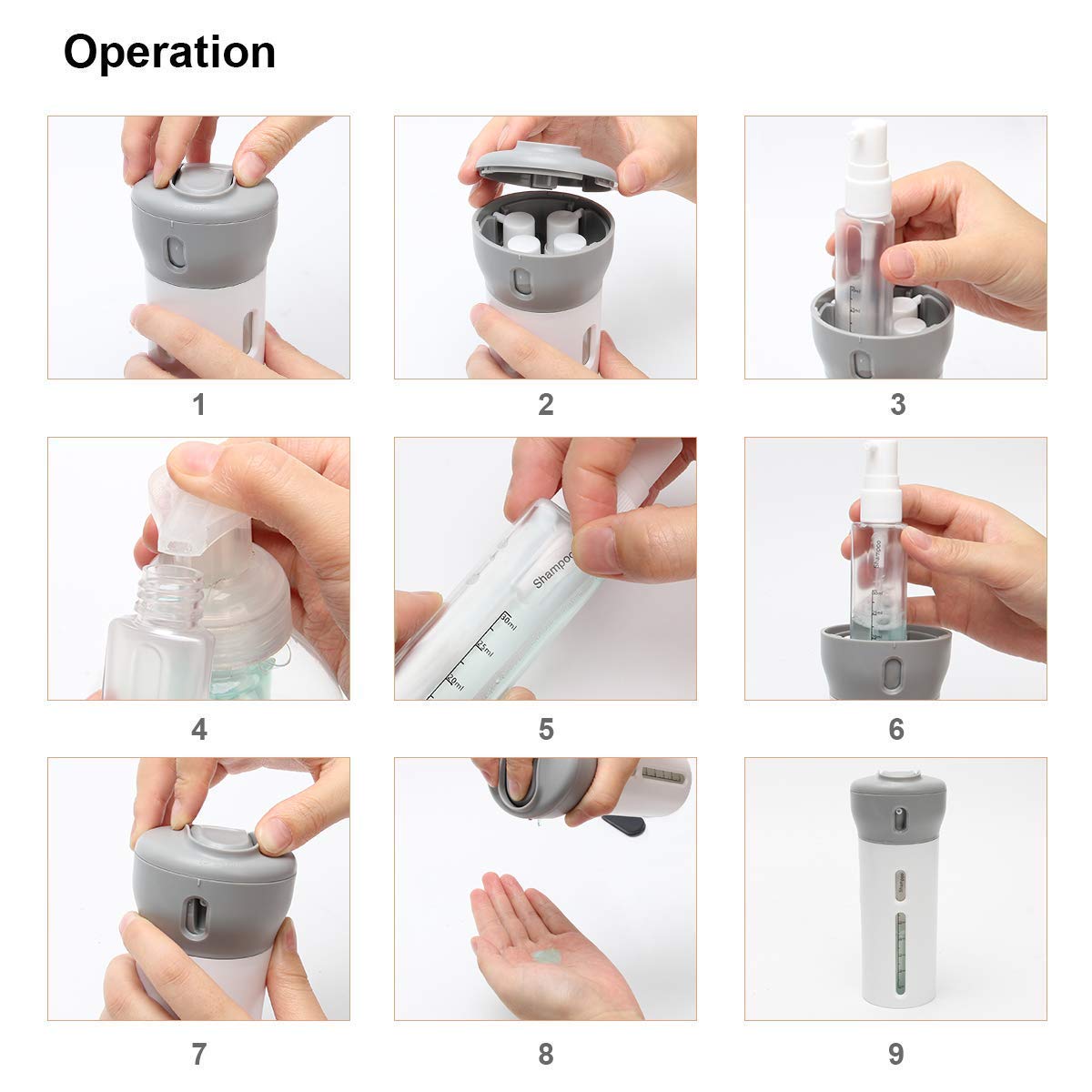 Kalitus 4-in-1 Travel Dispenser Set - Refillable Shampoo, Shower Gel, Hand Sanitizer & Lotion Bottles - Leak-Proof Plastic Containers for Toiletries | Perfect for Camping, Gym & Air Travel