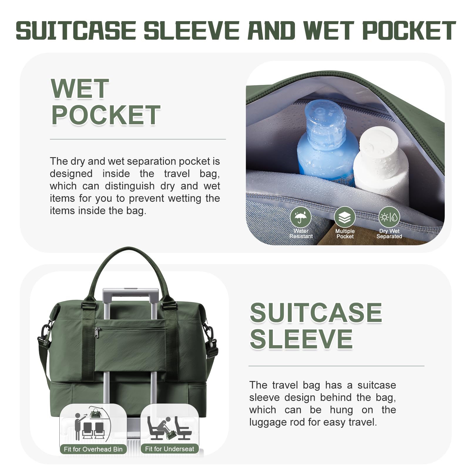 Waterproof Travel Duffel Bag with Separate Shoe Compartment - Lightweight Weekender Overnight Bag for Women - Perfect Carry-On Personal Item for Gym, Business Trips & Weekend Getaways