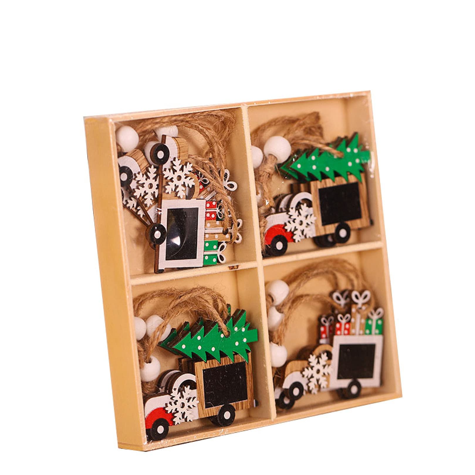 12pcs Christmas Wooden Car Ornaments - Xmas Tree Hanging Decorations for Home, Kids Gifts & Holiday Party Supplies - Perfect for Christmas Tree Decor, Gift Exchange & Festive Home Decorating