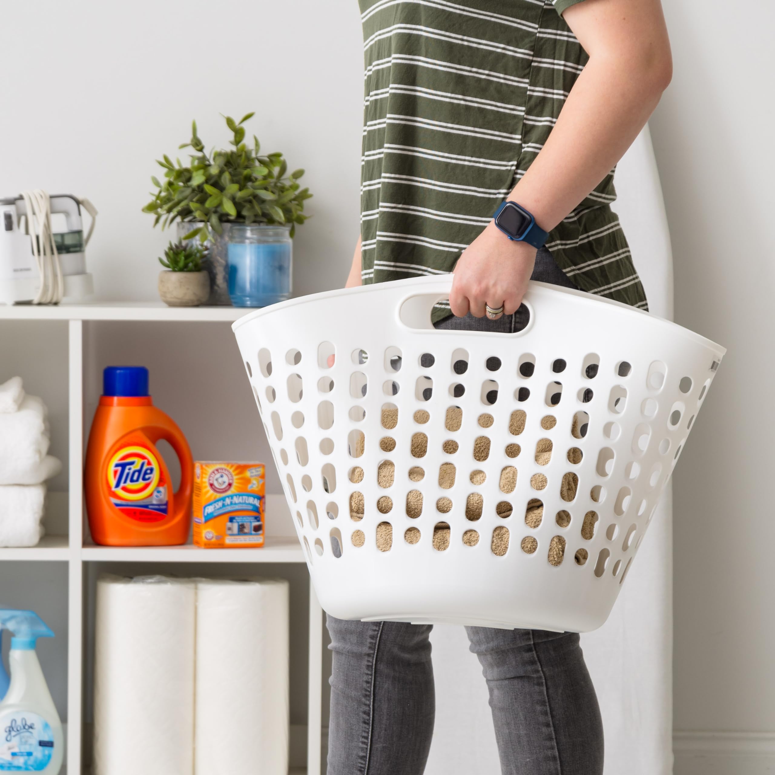 IRIS USA 30L Durable Laundry Basket with Ventilation Holes - Portable Round Storage Hamper for Closet, Dorm, Laundry Room & Bedroom - White | Perfect for Organizing Clothes, Toys & Household Items