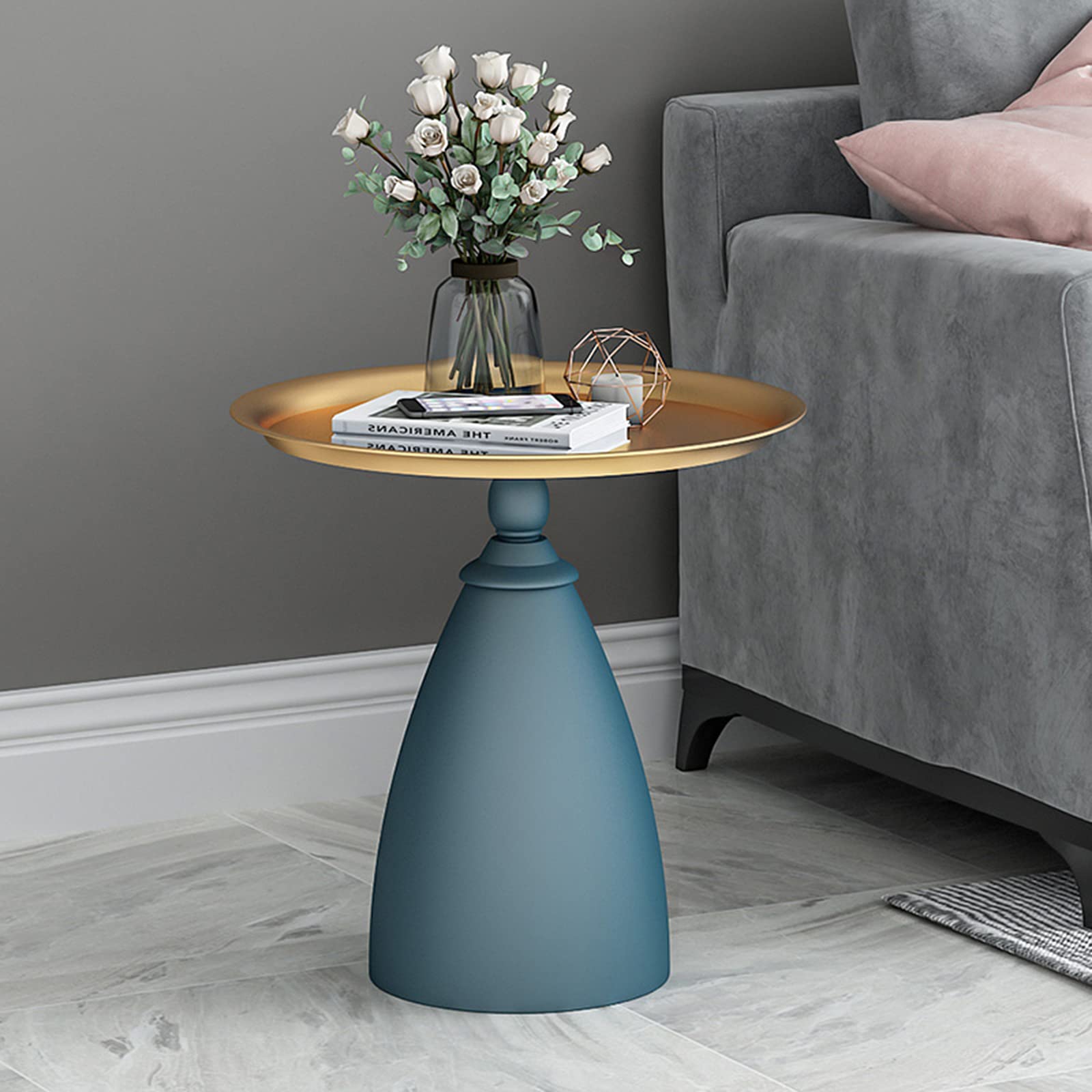 Round End Table with Removable Tray - Nightstand, Coffee Table & Side Table for Living Room, Bedroom - Indoor/Outdoor Iron Snack Table - Perfect for Sofa Side, Small Spaces & Patio Use