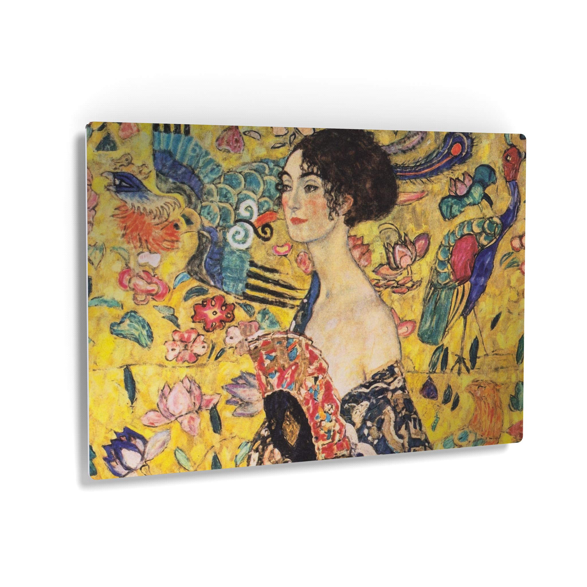 Gustav Klimt Lady with Fan Metal Print Wall Art - Famous Oil Painting Reproduction - Modern Home Decor - Ready to Hang 16x24 - Made in USA - Perfect for Living Room, Bedroom & Office Decor