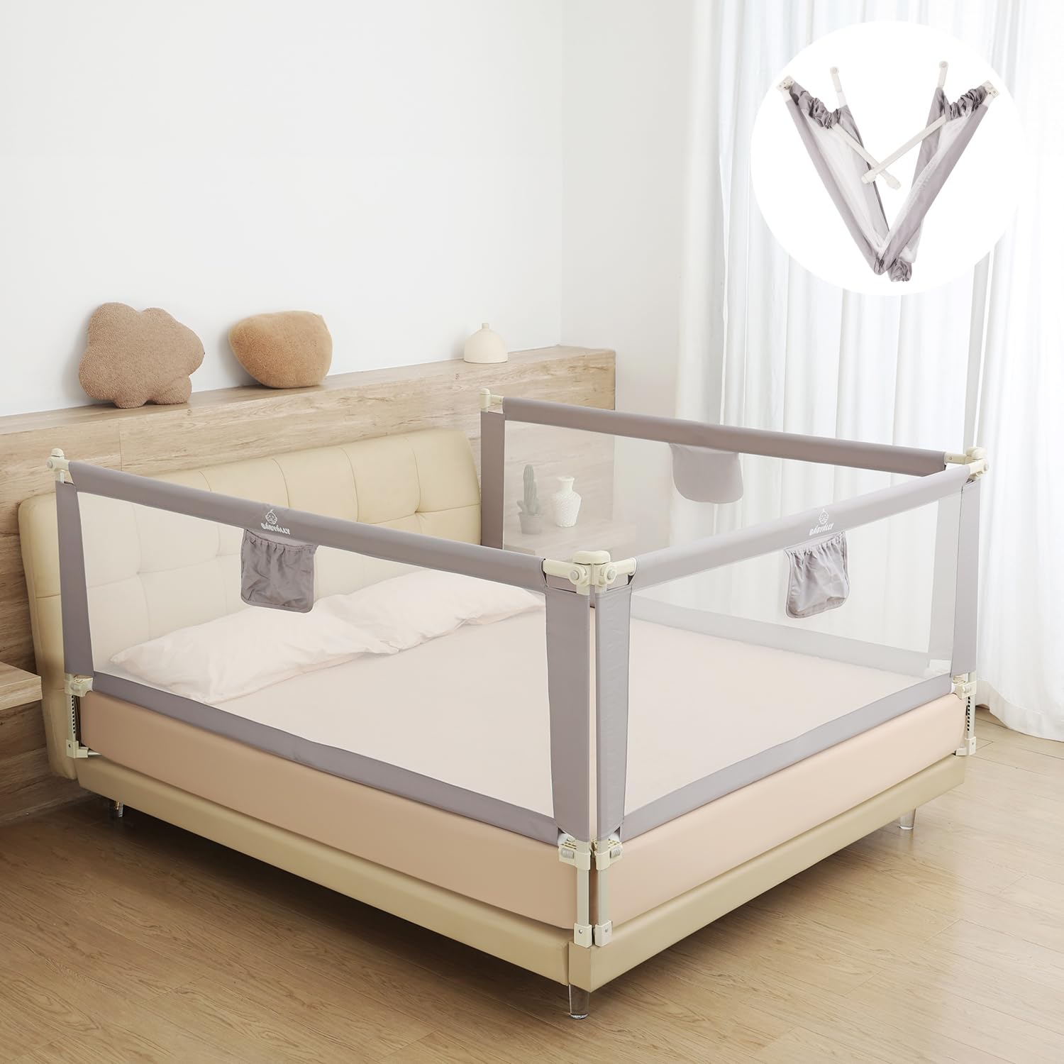 Foldable Bed Rails for Toddlers & Kids - Quick Assembly, Height Adjustable Safety Bed Guard with Sturdy U-Shape Base (2 Sides 78.7