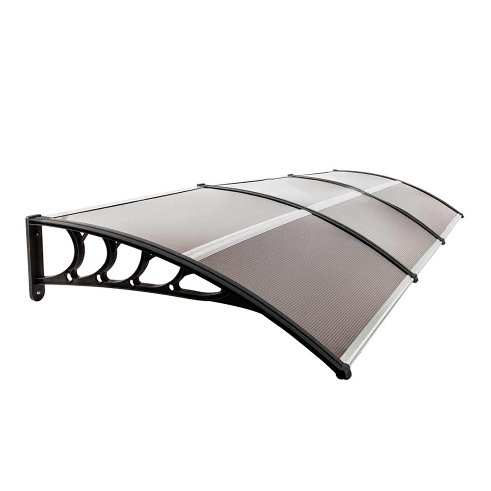 300 x 96cm Waterproof Outdoor Door Awning - Brown Polycarbonate Panels with Black Aluminum Holder - Perfect for Porch, Patio, Window & Eaves Protection - UV Resistant & Weatherproof Canopy for Home & Garden Use