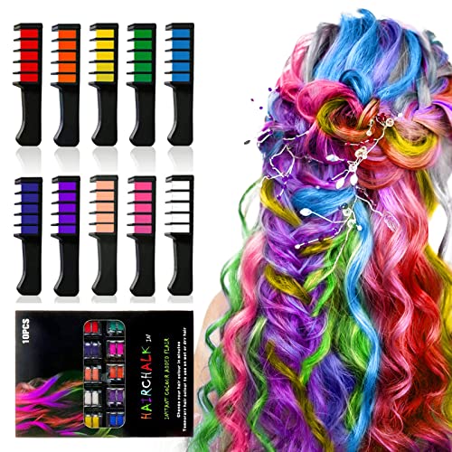 10 Colors Temporary Washable Hair Chalk - Non-Toxic Hair Color for Girls, Boys & Teens | Halloween, Birthday, Christmas Cosplay & DIY | Perfect for Parties, Costumes & Creative Styling
