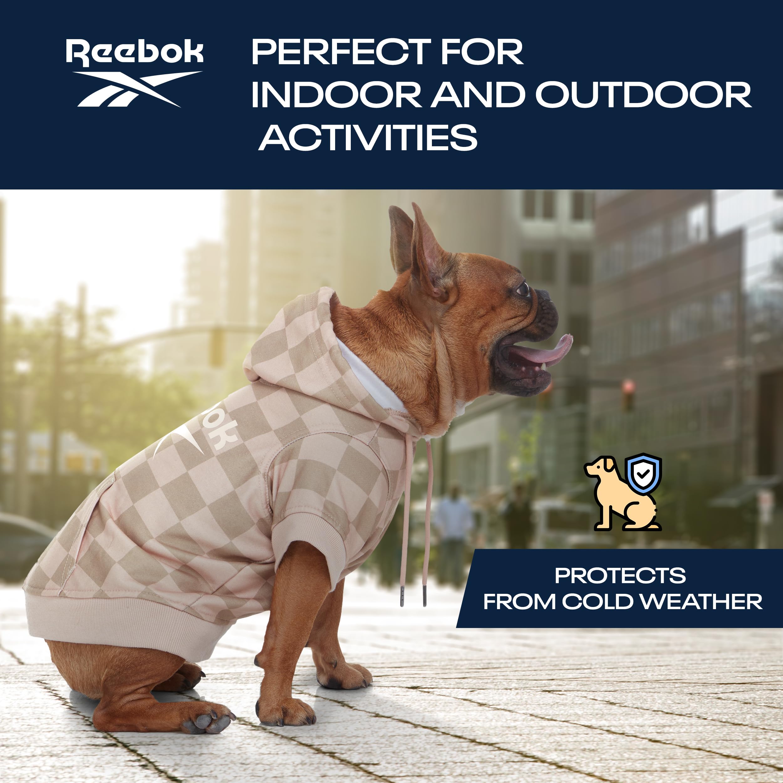Reebok Fleece Dog Hoodie Sweater with Leash Hole - Warm Winter Dog Clothes for Small, Medium & Large Dogs | Cozy Pullover Hoodie for Fall & Christmas Outfits | Perfect for Cold Weather Walks & Holiday Photos