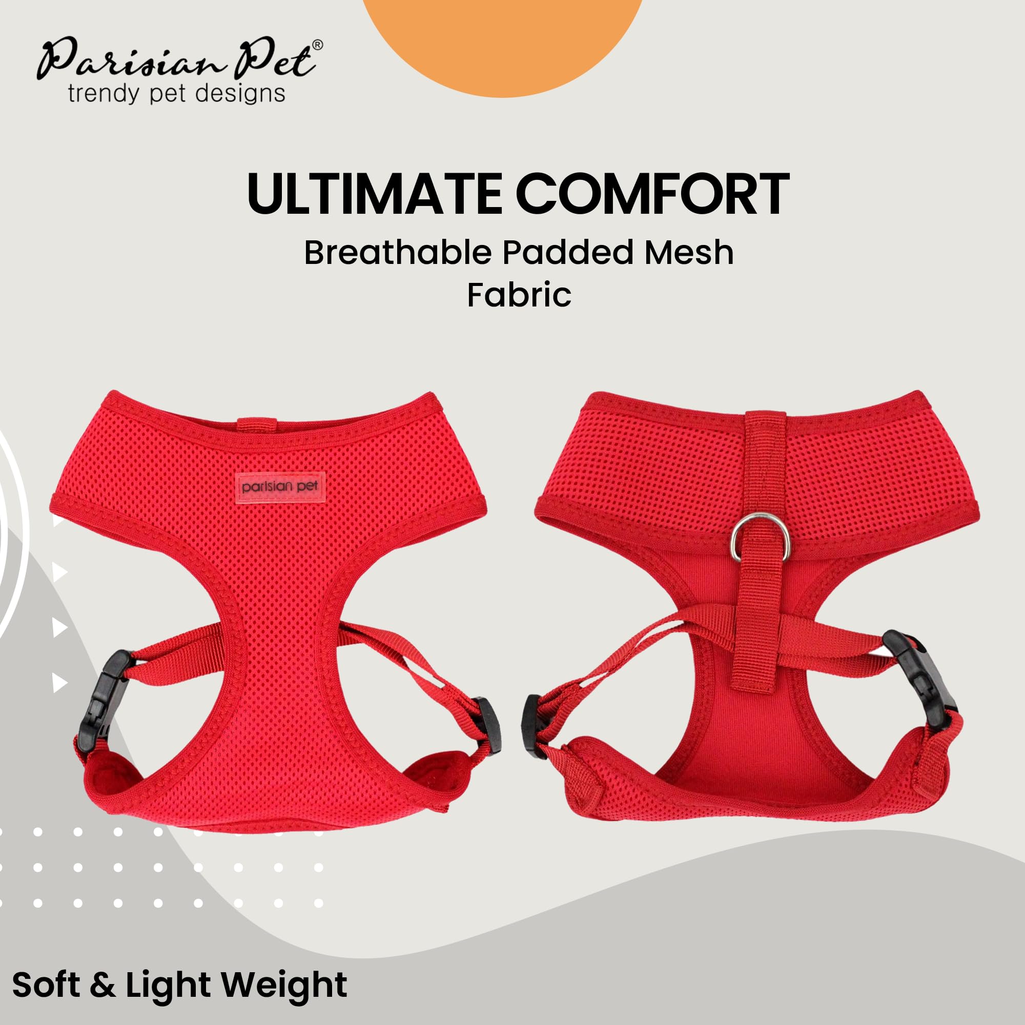 Parisian Pet Dog Harness - Adjustable Red Mesh No-Pull Vest for Small Dogs - Breathable Cooling Harness for Walking, Running & Hiking - Puppy Harness Size S - Perfect for Outdoor Adventures & Daily Walks