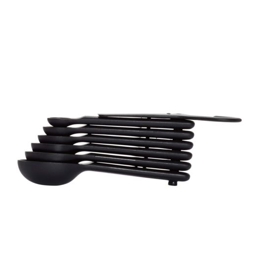 7-Piece Black Plastic Measuring Spoons Set - Accurate Kitchen Measuring Tools for Baking, Cooking & Coffee