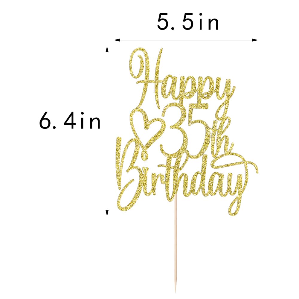 35th Birthday Cake Topper - Gold Glitter 'Cheers to 35 Years' & '35 & Fabulous' Cake Decoration for Anniversary Party | Perfect for 35th Birthday Celebrations, Milestone Cakes, and Special Occasion Desserts