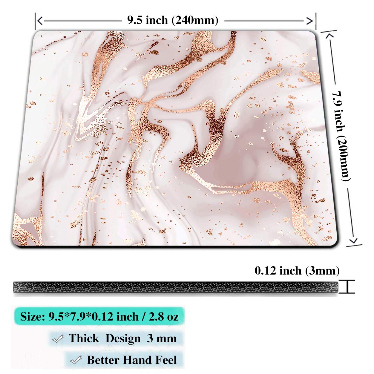 Rose Gold Marble Mouse Pad - Non-Slip Rubber Base Gaming & Office Mousepad with Custom Designs, Portable Laptop Mat for Work, Gaming & Home Use