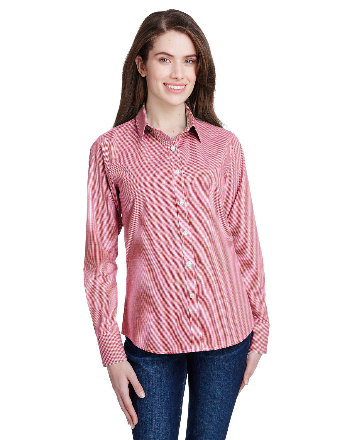 Reprime RP320 Women's Microcheck Gingham Long Sleeve Cotton Shirt - Artisan Collection | Classic Casual Button Down Top for Office, Spring Outfits & Everyday Wear