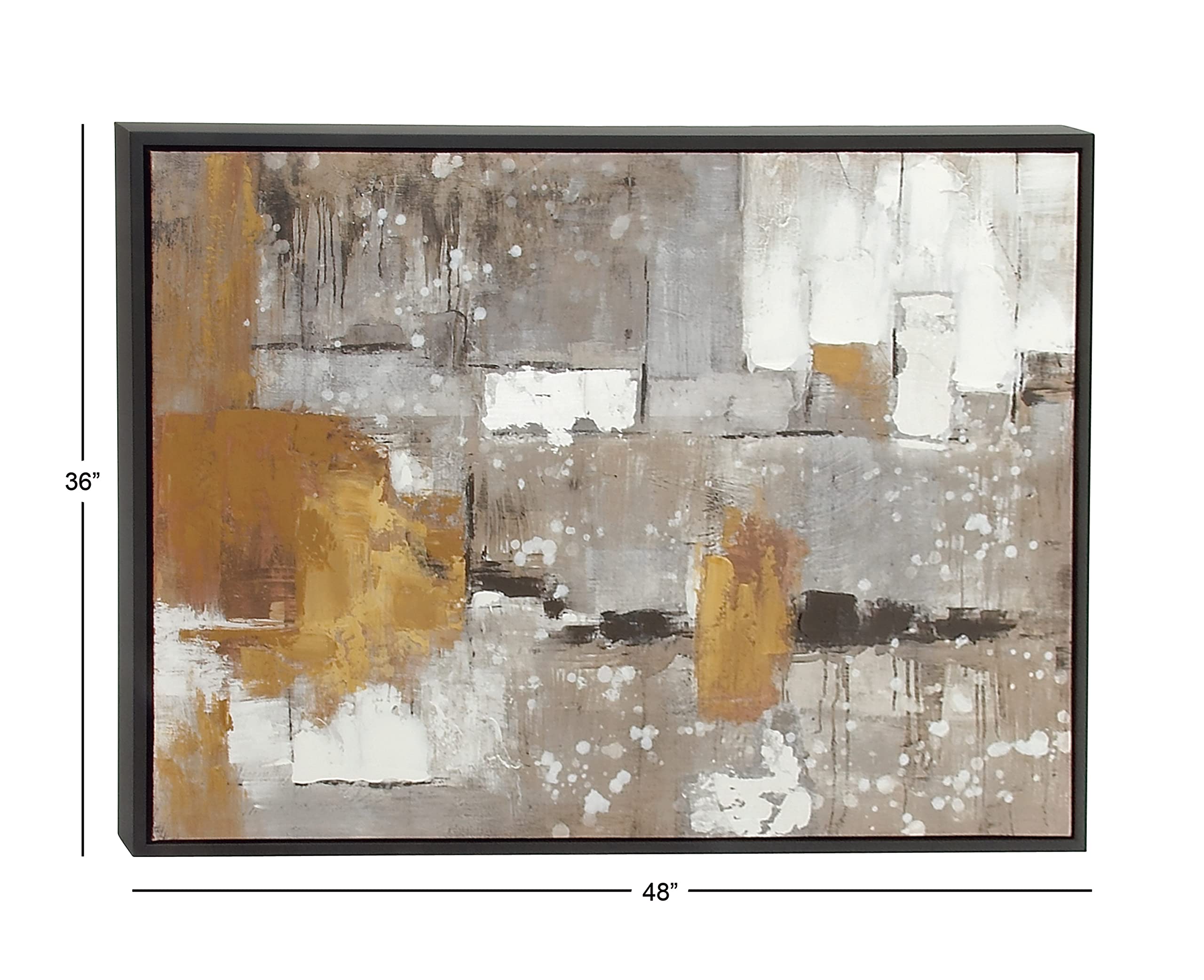 Deco 79 Abstract Framed Canvas Wall Art - Black & Yellow Accents, 48x36 Inches, Gray - Modern Living Room Decor, Bedroom & Office Wall Art