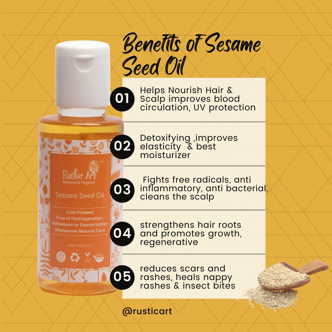 Organic Cold-Pressed Sesame Seed Oil for Skin & Hair Care - 100ml | Pure, Natural & Unrefined | Hydrating & Nourishing for Men & Women | Perfect for Massage, Aromatherapy & DIY Beauty Recipes