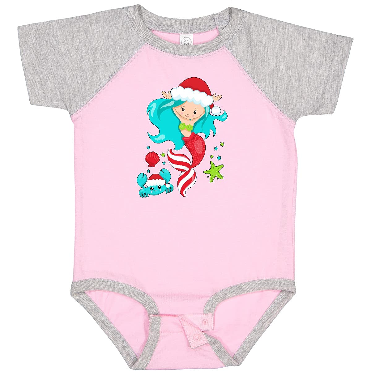 Inktastic Christmas Holiday Mermaid with Cute Crab Baby Bodysuit - Festive Infant Onesie for Holiday Photos & Family Gatherings