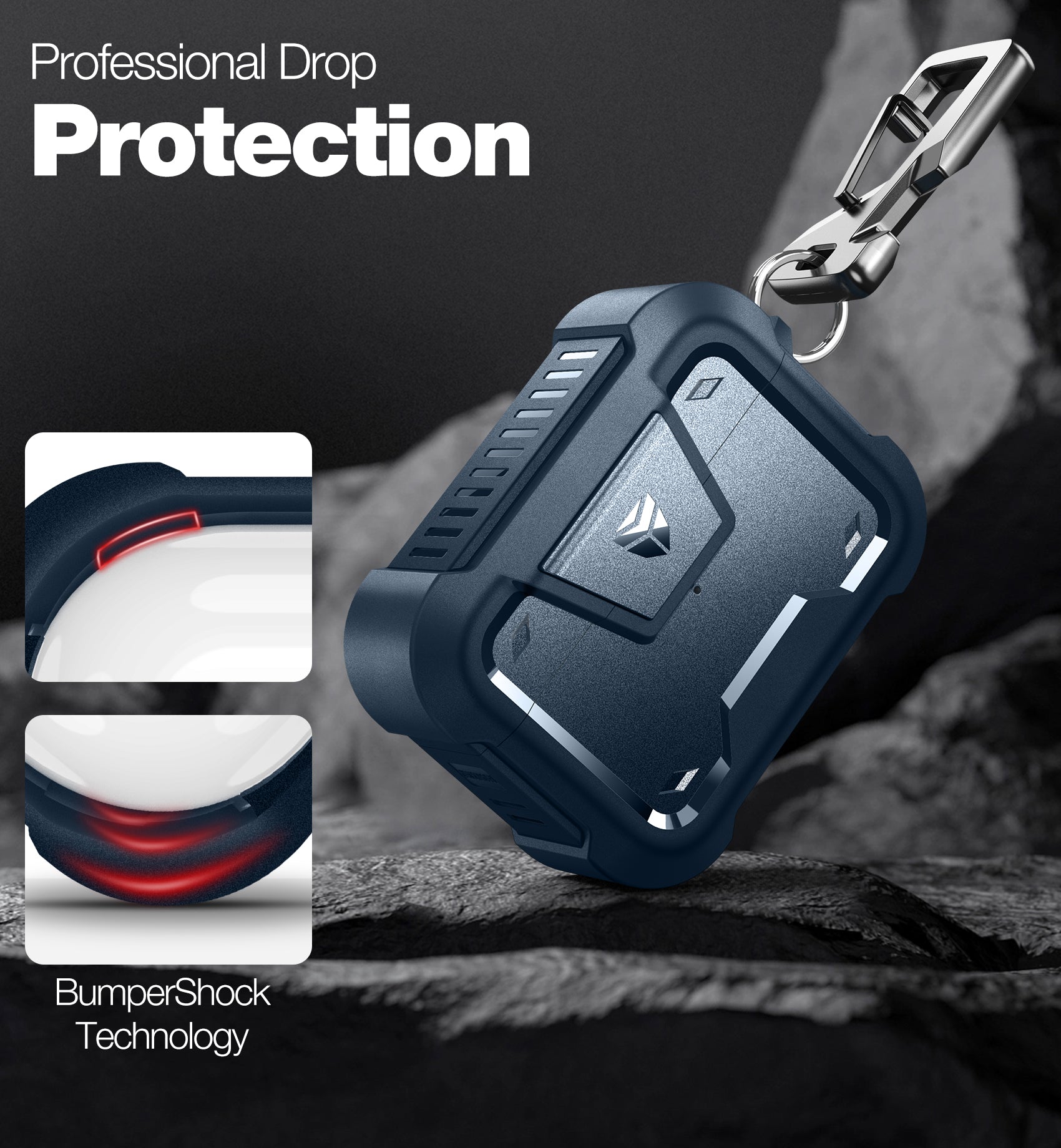 Dexnor Shockproof Rugged Earphone Case for AirPods Pro 2019 - Secure Lock & Carabiner Clip Full Body Bumper Cover - Perfect for Outdoor Sports, Travel, and Daily Protection