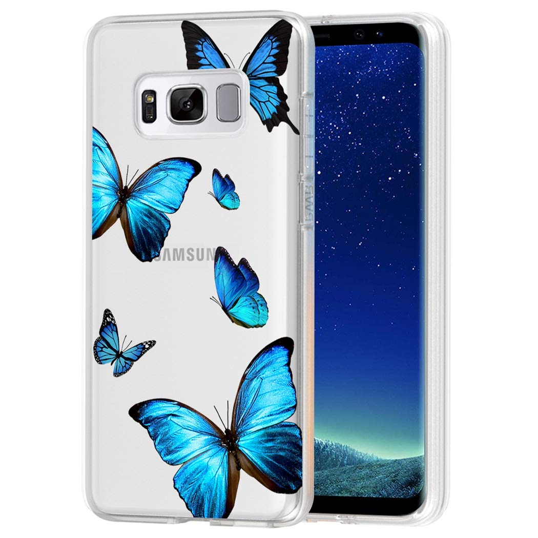 Bohefo Clear TPU Shockproof Protective Phone Case for Samsung Galaxy S8 - Cute Blue Butterfly Design for Women & Girls | Perfect for Everyday Use, Work & Travel