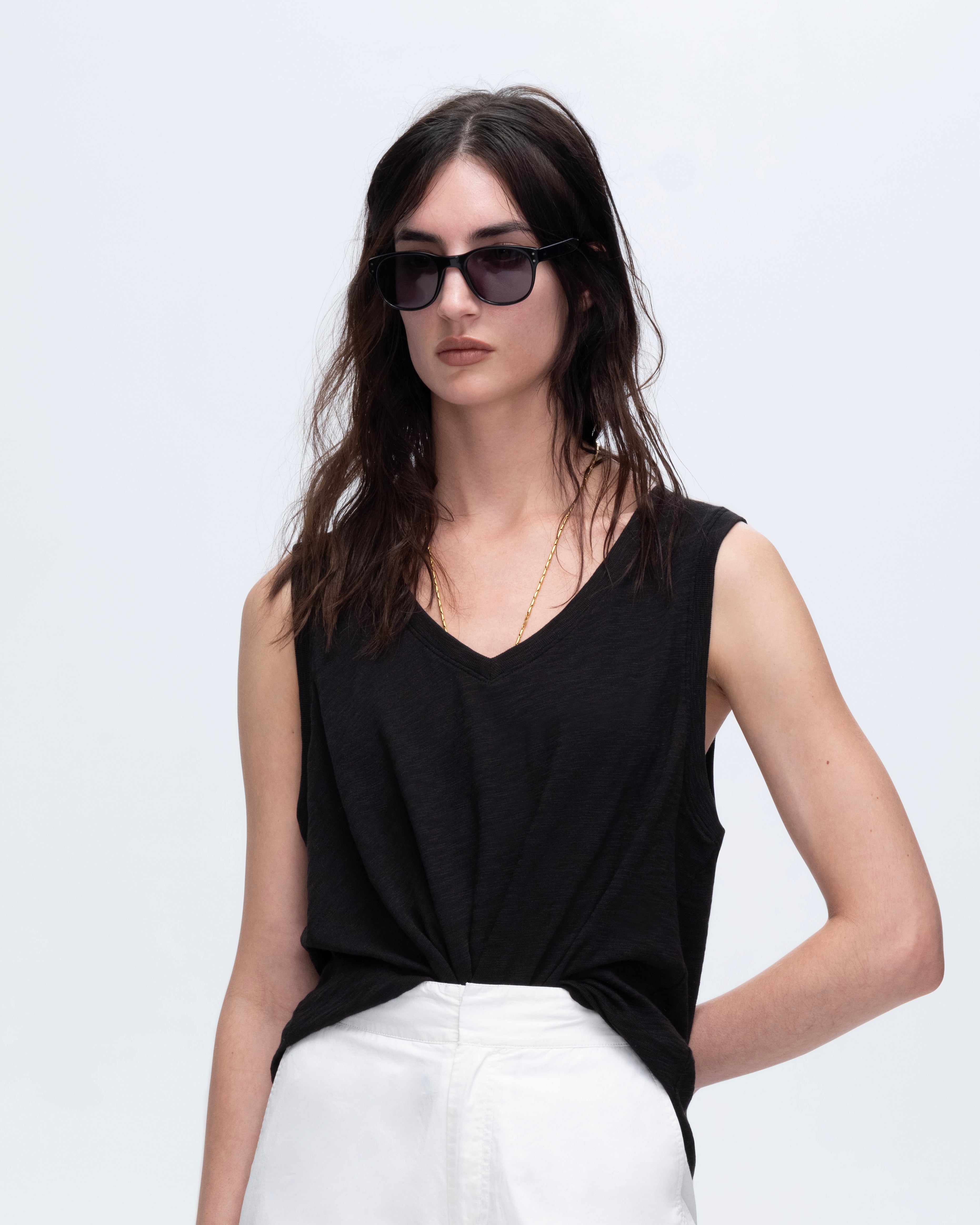 Slub Jersey V Neck Tank Top for Women - Soft & Comfortable Black Summer T-Shirt | Casual Wear, Layering, Gym & Beach Outfits