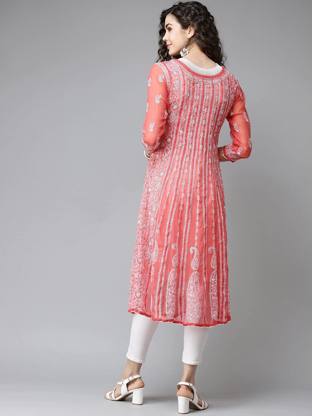 Hand Embroidered Indian Chikankari Traditional Georgette Anarkali Kurta Kurti for Women - Elegant Ethnic Wear for Festivals, Weddings & Special Occasions