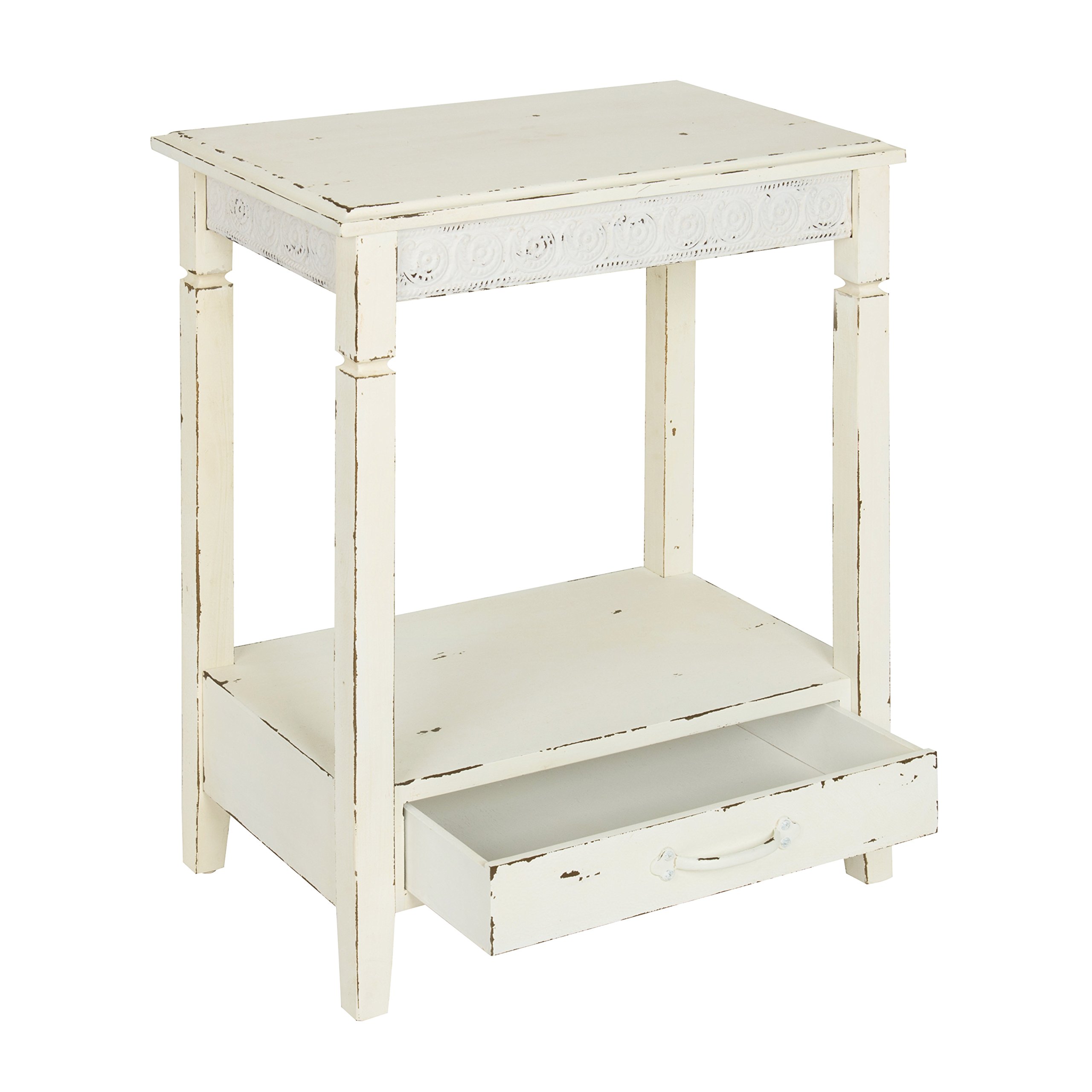 Kate and Laurel Idabelle Wood Side Table with Drawer - Cream Nightstand for Bedroom, Living Room, or Office - Small End Table with Storage Space