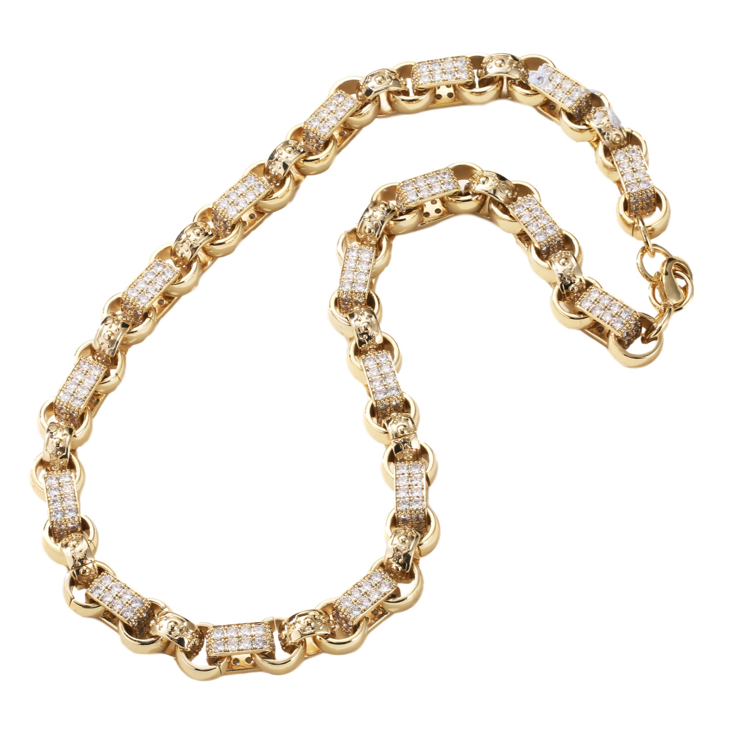 Luxury XXL Gold Plated Gypsy Link Belcher Chain Necklace for Women & Men - 24 to 30 Inch Chunky Heavy Gold Chain with Stone Detailing & High-End Finish | Perfect for Parties, Weddings & Special Occasions