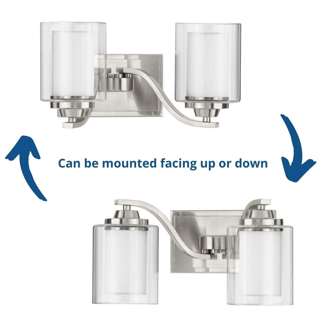 Progress Lighting Kene Collection 2-Light Clear Glass Craftsman Bathroom Vanity Light Fixture - Brushed Nickel Finish for Modern Bathroom Decor and Vanity Mirror Lighting