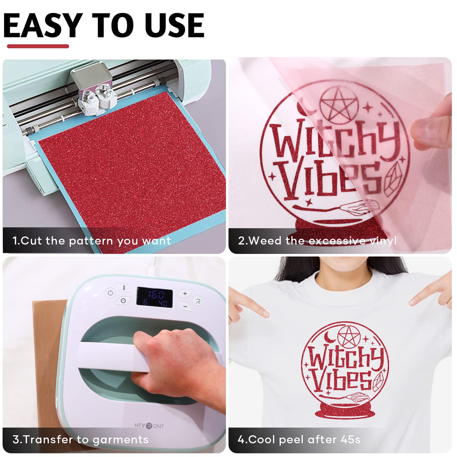 HTVRONT 13 Pack Red Glitter HTV Heat Transfer Vinyl Bundle - 12