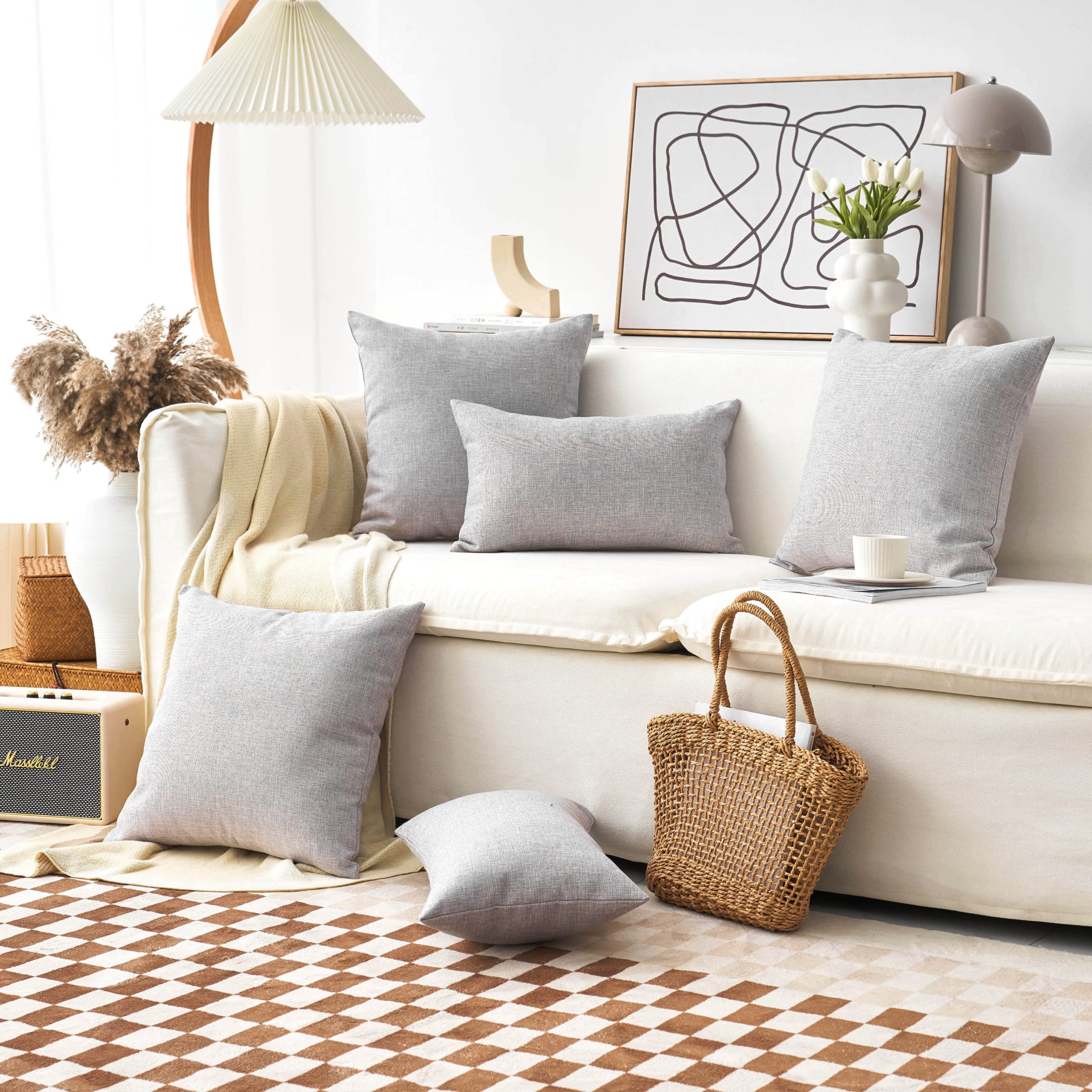 Premium Set of 2 Decorative Pillow Covers - 16x16 Inch Light Grey Couch & Sofa Accent Pillow Cases - Perfect for Living Room, Bedroom, and Home Decor