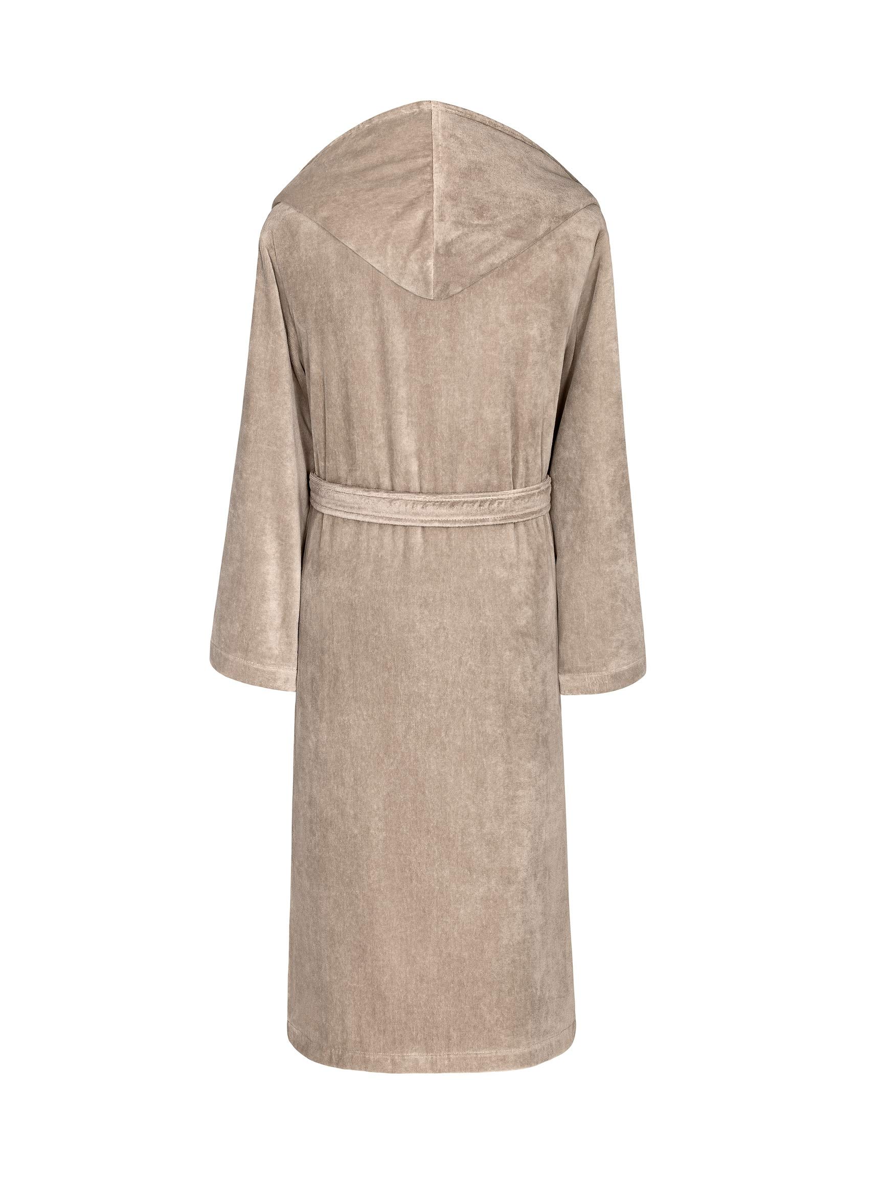 ART-LINE 100% Cotton Men's Long Velour Robe - Soft White with Pale Brown - Perfect for Spa, Lounging & Relaxation at Home