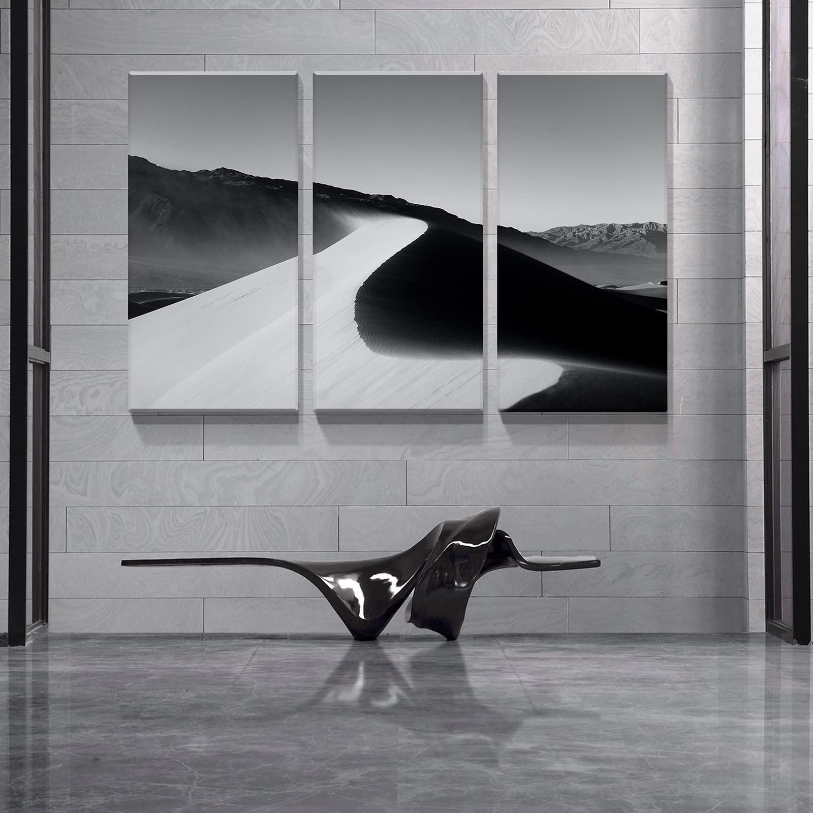 Denozer - 3 Panels Black and White Desert Landscape Canvas Wall Art - Stretched and Framed Ready to Hang - 20