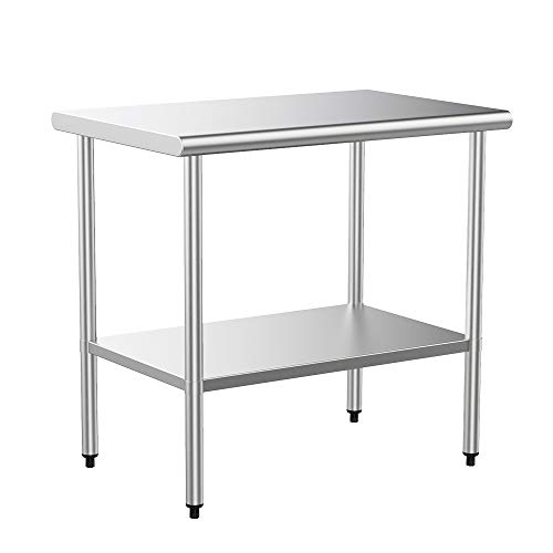 ROVSUN 36 x 24 Inches Stainless Steel Commercial Kitchen Prep Table - Heavy Duty Adjustable Height Workbench with Undershelf for Restaurant, Home, Hotel - Perfect for Food Prep, Garage Workshop & Commercial Cooking
