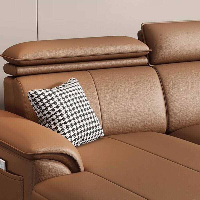L-Shaped Left-Facing Sofa Chaise with Adjustable Headrest - Modern Mocha Brown Sectional Couch for Living Room, Home Theater & Lounge Spaces