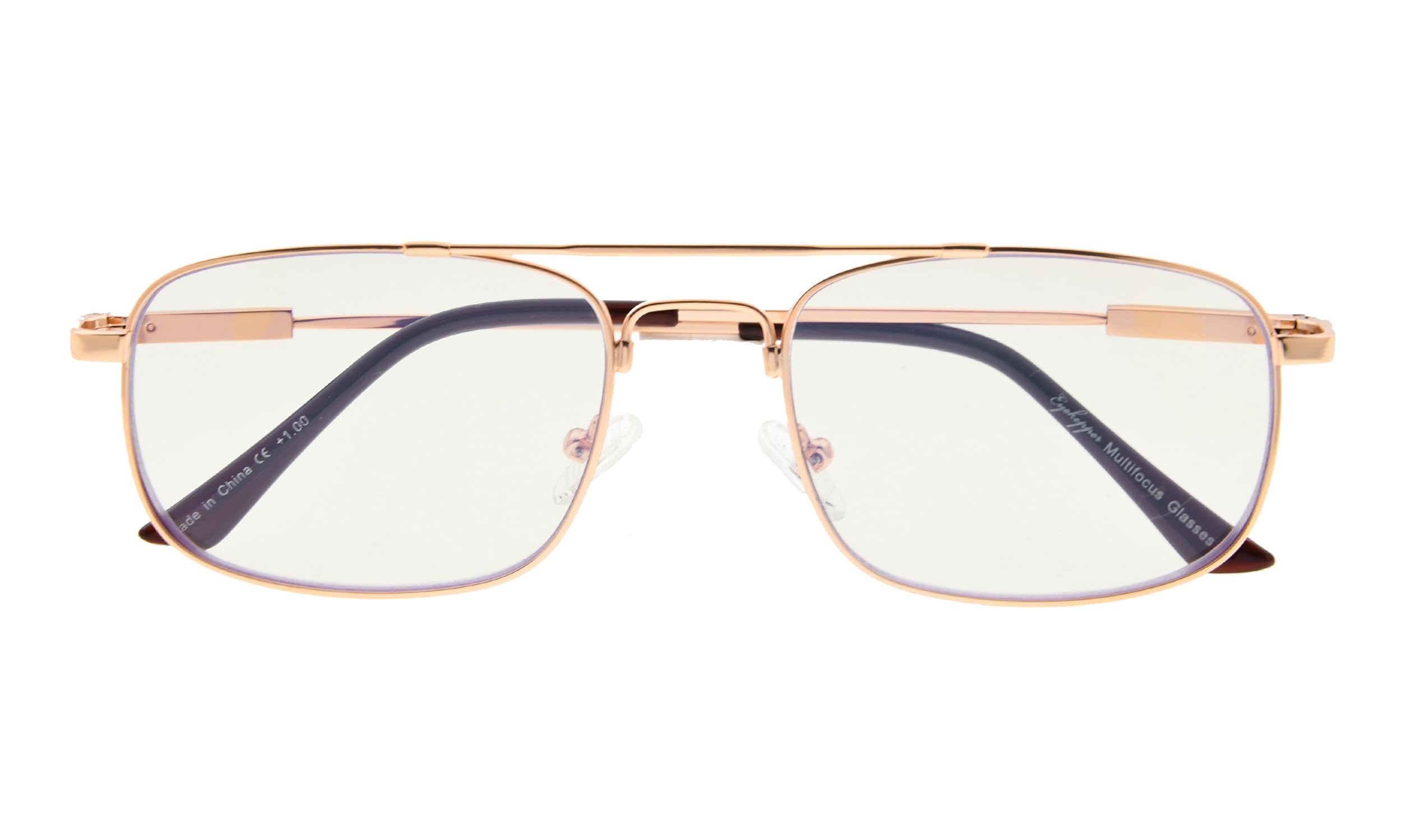 BFOCO Progressive Multifocus Reading Glasses for Women & Men - Blue Light Blocking Computer Glasses with Spring Hinge (Gold, +2.50 Magnification) - Perfect for Office Work, Screen Time & Reading Books