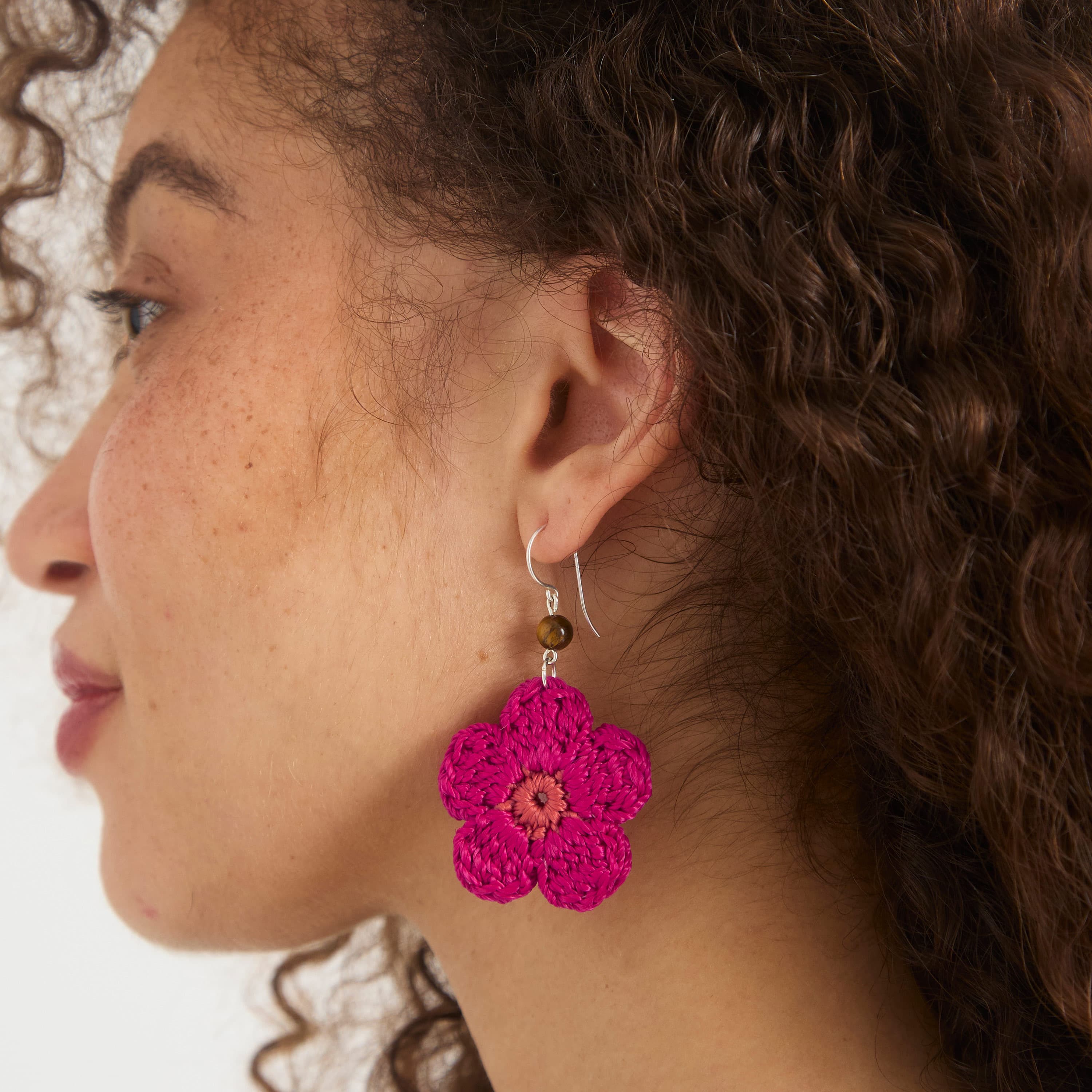 Leilani Floral Earrings | Hand Crochet Dangle Earrings | Pinkberry Color | Perfect for Boho Fashion, Summer Outfits & Gift Giving