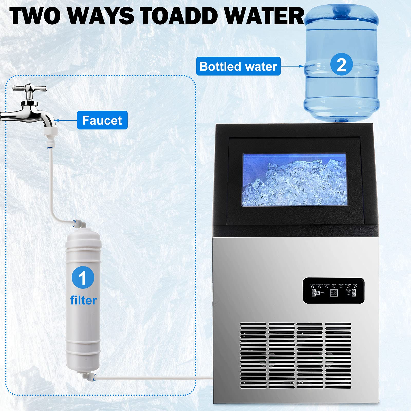 SmaketBuy 110LBS/24H Commercial Ice Maker Machine - Stainless Steel Automatic Ice Cube Maker with 24LBS Storage Capacity (32 Cubes) - Freestanding Heavy Duty Ice Machine for Restaurants, Bars, Coffee Shops, Hotels, and Catering Services - Perfect for Beverage Cooling, Cocktail Making, and Food Preservation