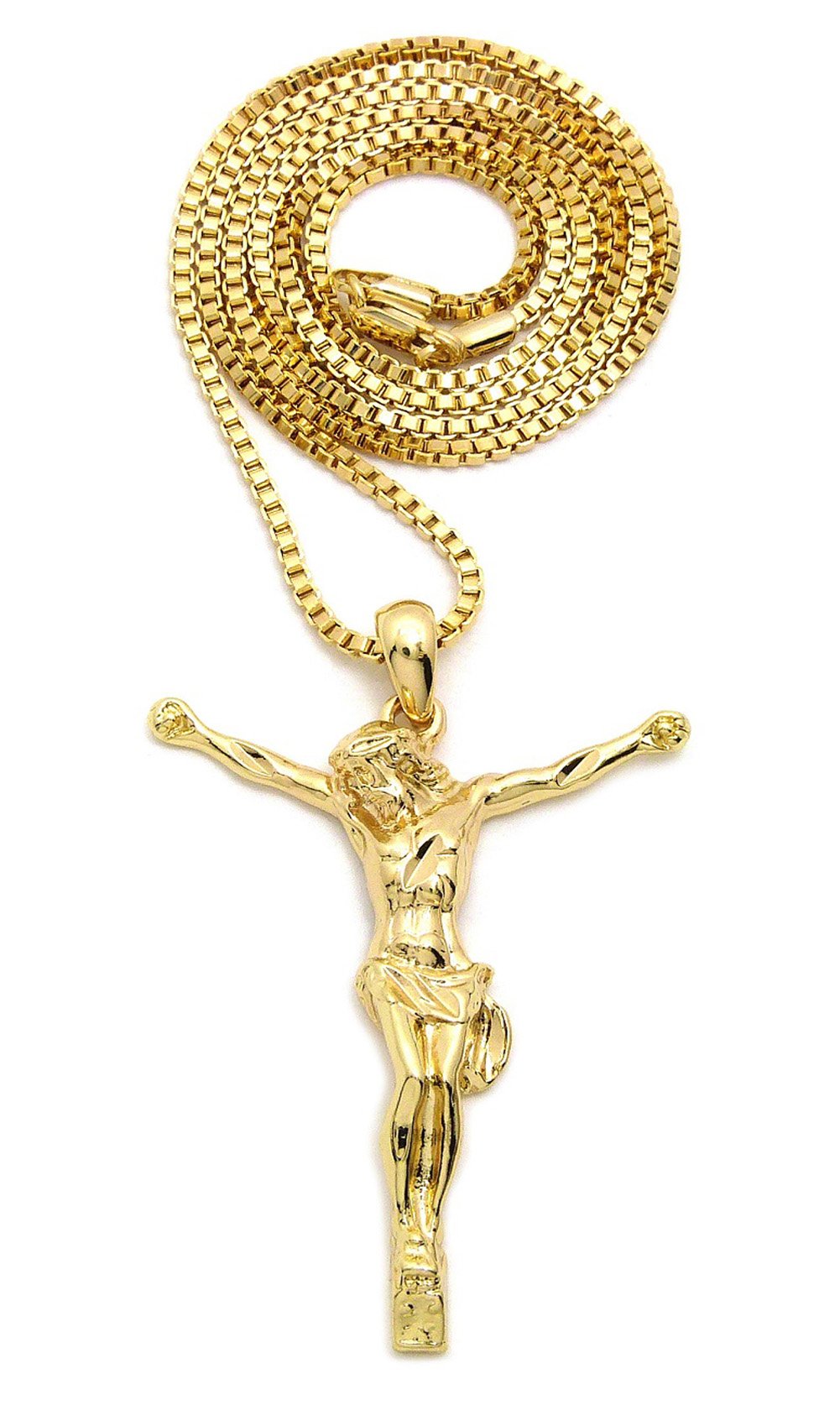 Gold Tone CBC Crown Jesus Cross Crucifix Pendant Necklace with Cuban Rope Chain - Religious Jewelry Gift for Men & Women - Perfect for Church, Weddings, and Everyday Faith Wear